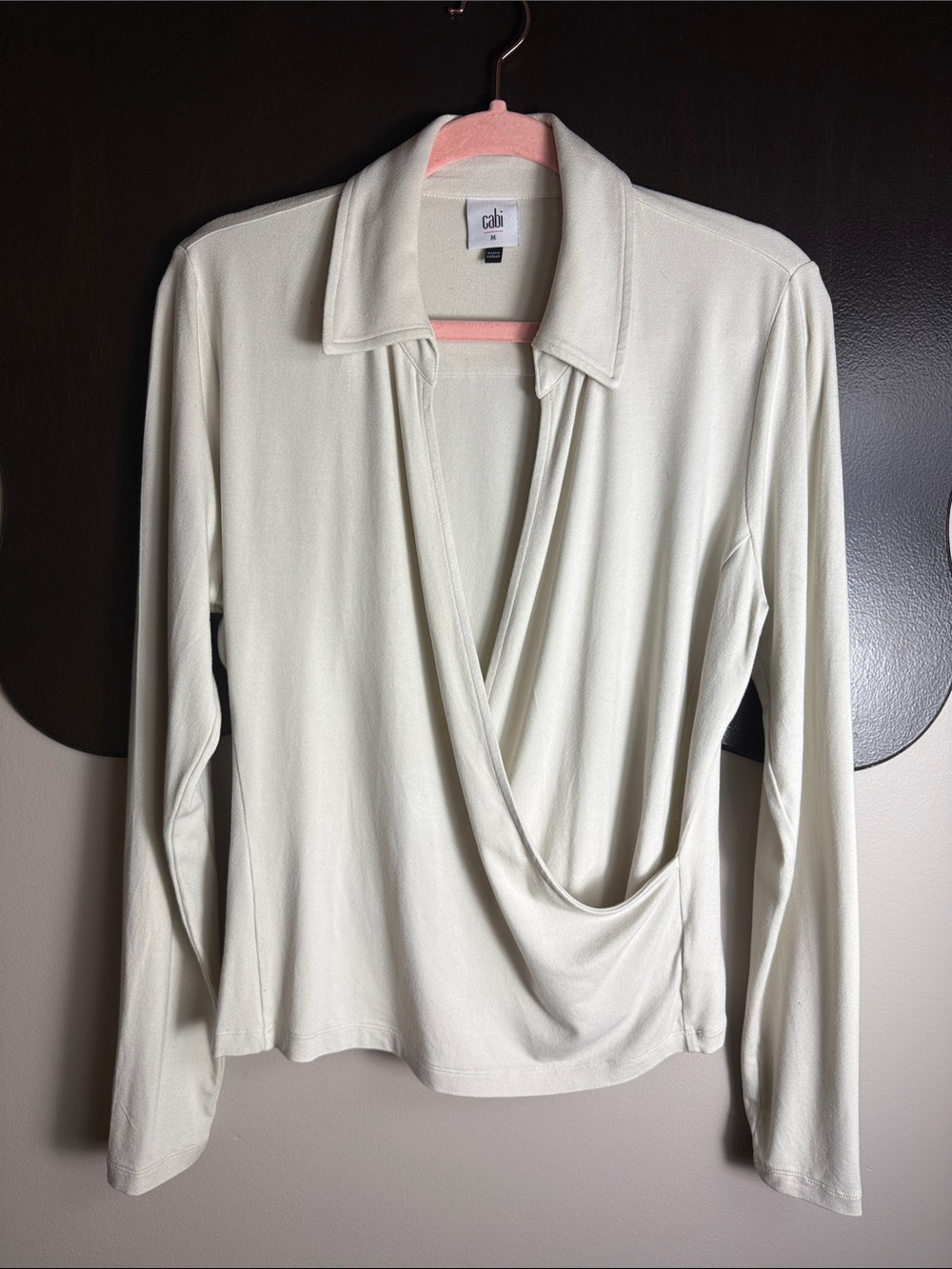 CAbi Crossover Long Sleeve Top in Bone Size M